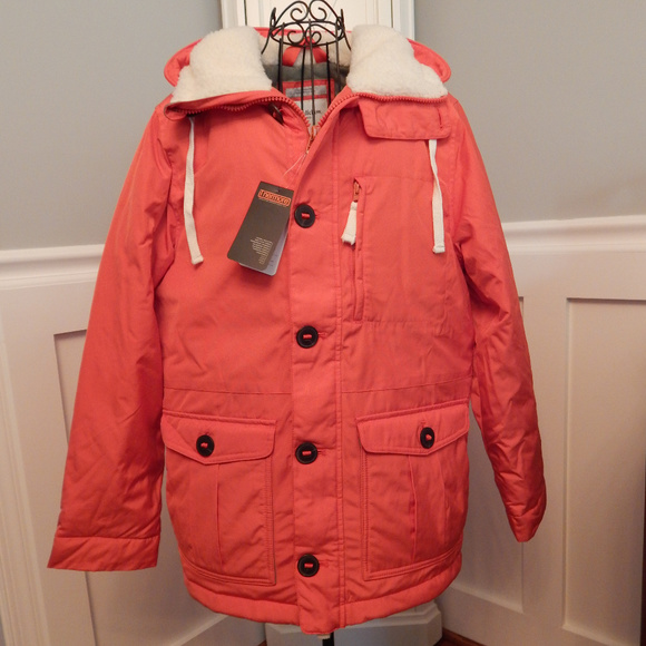 mens orange parka with fur hood